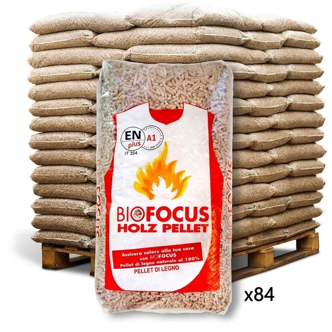 img_4668 Bancale 1260 kg pellet Bio Focus in abete e pino ENplus A1, 84 sacchi da 15 kg - immagine 1