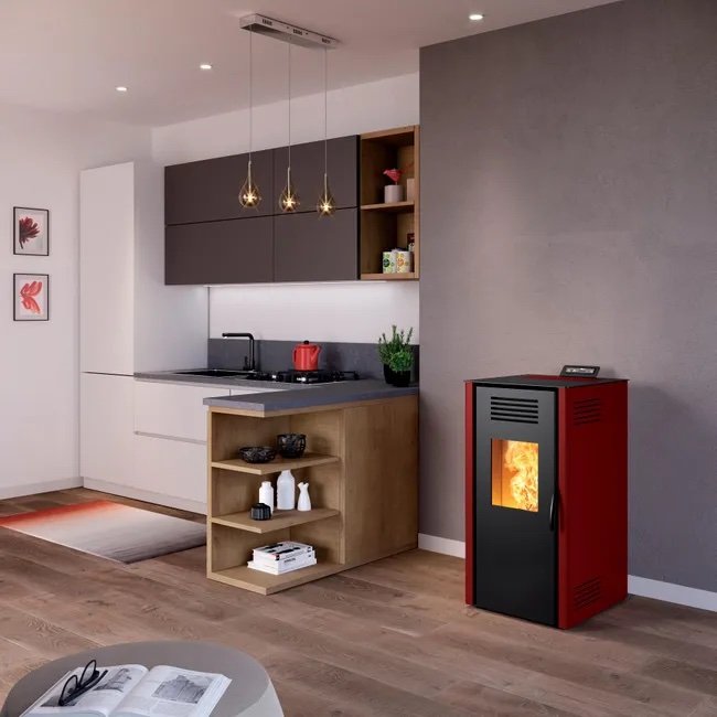img_4704 Stufa a pellet ventilata INVICTA Nuova Vieste 7.3 KW bordeaux - immagine 1
