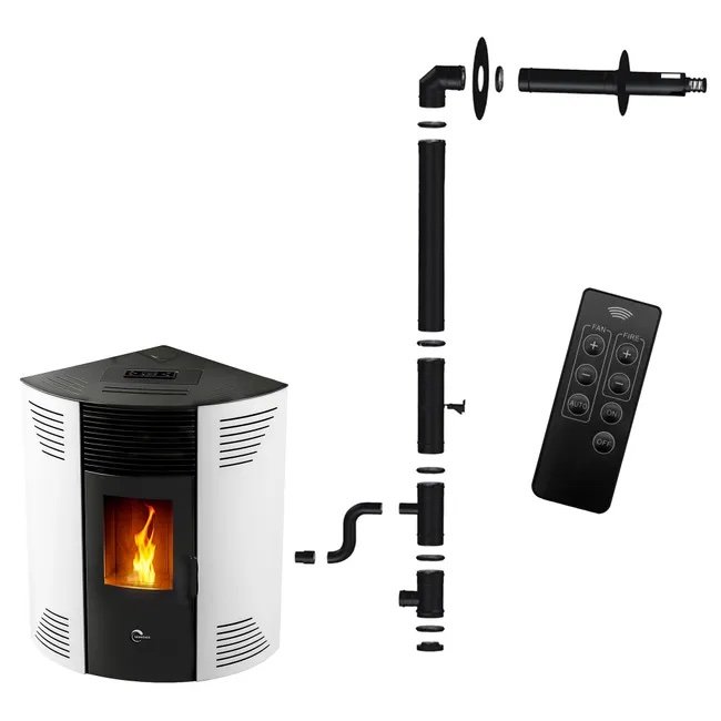 img_4728 Stufa a pellet angolare Iseos 12,2 kW Bianco Sannover + Kit di installazione - immagine 1